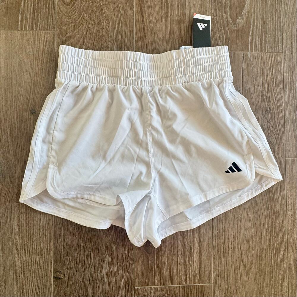Adidas Pacer Shorts Dolphin Hem 3 inch Inseam Unlined White Women Small IS2172
